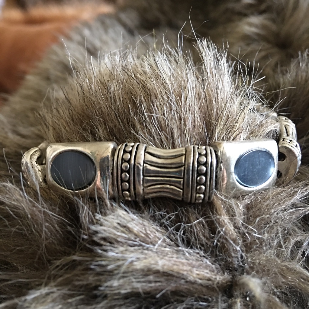 Silver Tone Medieval Style Blue Resin Bracelet